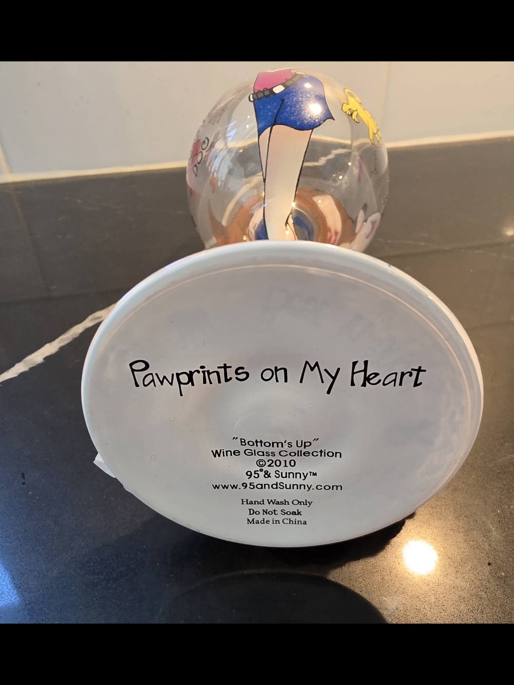 Rare‎ 2010 95 & Sunny Bottom's Up "Pawprints on My Heart" Dog Lover Wine Glass - Picture 8 of 8